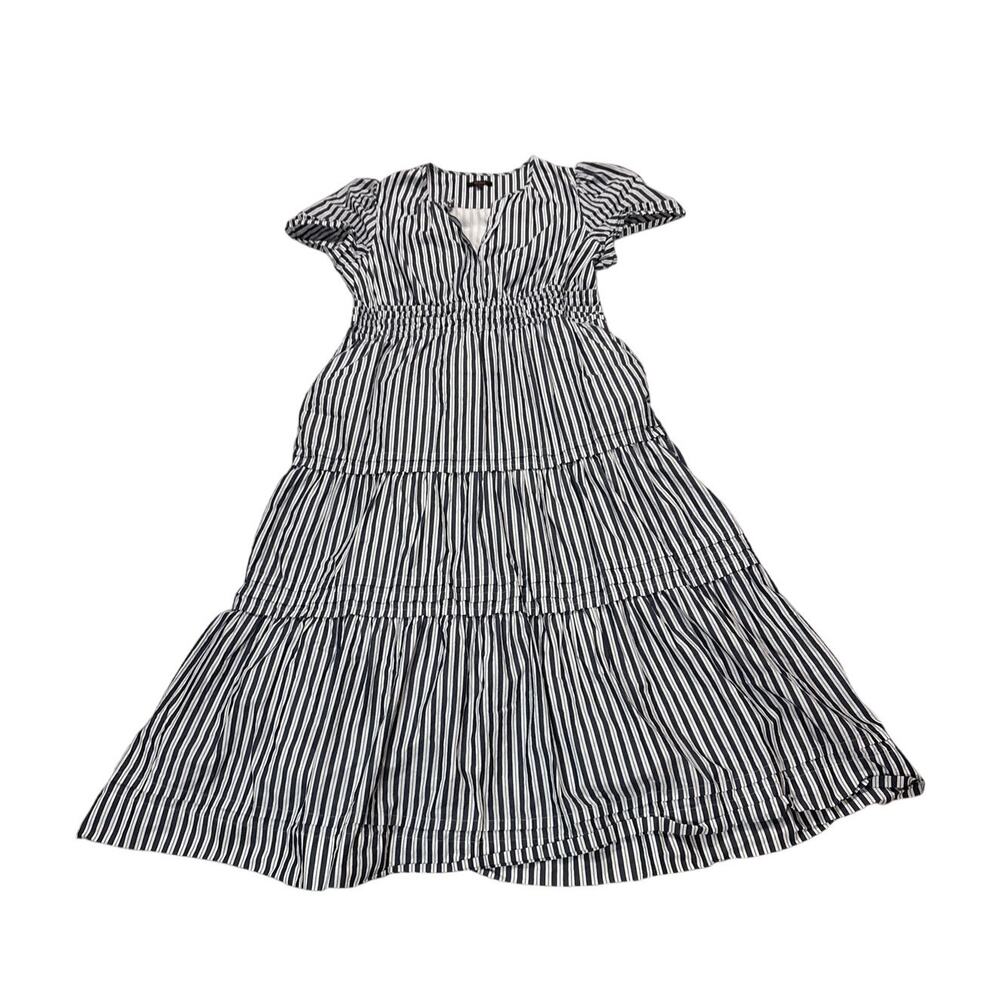 Quince Womens XL 100% Organic Cotton Poplin Tiered Maxi Dress Hudson Stripe - Picture 3 of 11